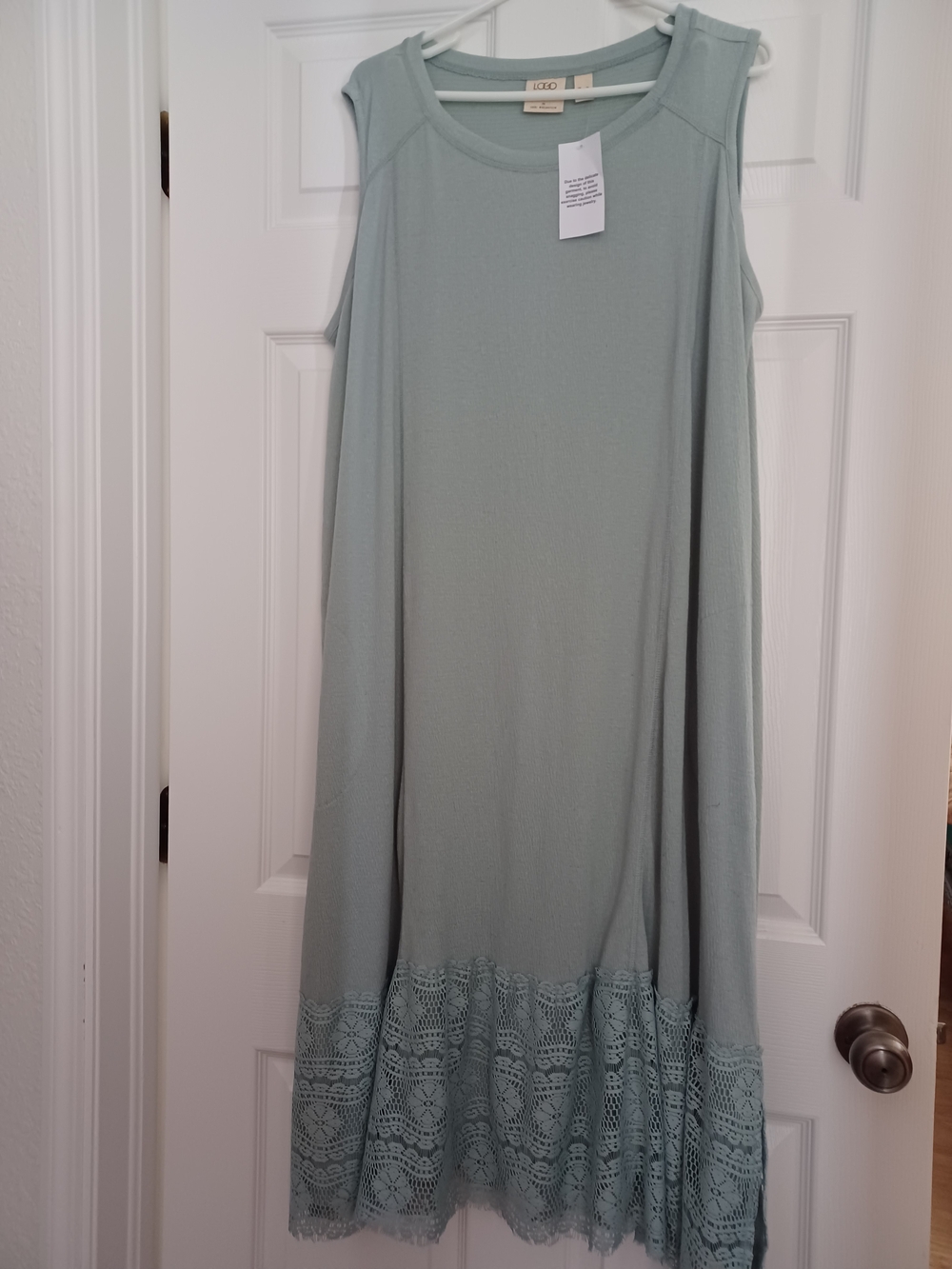 LOGO by Lori Goldstein Sleeveless Mint Midi Dress with Lace Hem Panel
